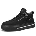 Chaussures montantes tendance en cuir noir pour hommes avec semelle épaisse. - 39 / Noir