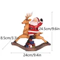 Statuetta di Babbo Natale dipinta a mano su renna a dondolo in resina per decorazioni - Stile Cavalca il cervo di legno salutando (RRW111)