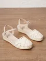 Elegantes sandalias de cuña de esparto con encaje crema para las vacaciones de verano - 34 / Albaricoque