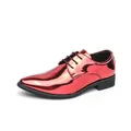 Shiny red patent leather pointed-toe men's derby shoes for formal parties and events. - 38 / Red
