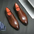 Klassische braune Leder-Loafer für Herren, spitze Zehenpartie, elegante Business-Schuhe - 38 / Braun