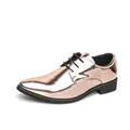 Metallic rose gold shiny pointed-toe Derby dress shoes for men with black laces - 38 / Gold