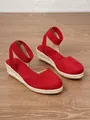 Alpargatas de cuña rojas para mujer con punta redonda y correa elástica al tobillo - 34 / Rojo