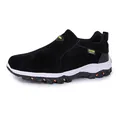 Black suede men's casual outdoor hiking slip-on sneakers with rugged outsole - 39 / Black