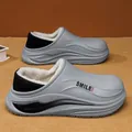 Grey waterproof winter slippers with warm white fleece lining and non-slip sole for indoor - 30/31 / Gray