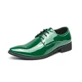 Professional men's dark green patent leather derby shoes with pointed toe and black laces - 38 / Pointed Toe Lace-up Derby Shoes / Green