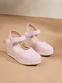 Sandalias de cuña rosas con punta cerrada, plataforma de esparto y correa al tobillo - Rosa