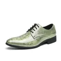 Elegant sage green patent leather pointed toe men's dress shoes with floral patterns - 38 / Pointed Toe Lace-up Style (1820) / Green