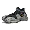 High-quality black flying woven sneakers with unique octopus-style grey chunky soles - 35 / Black and Gray