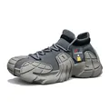 Dark gray fly-knit sneakers with chunky octopus-style rubber sole and lace-up closure - 39 / Gray