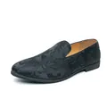 Elegant black men's loafers featuring an intricate Chinese floral embossed pattern - 38 / Black