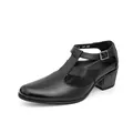 Sandales élégantes en cuir noir à talons hauts pour hommes avec bride en T et boucle - 38 / Noir