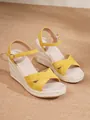 Yellow suede wedge sandals with espadrille platform and adjustable ankle strap for women. - 34 / Yellow