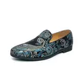Men's fashionable slip-on loafers with intricate blue paisley floral embroidery - 38 / Blue