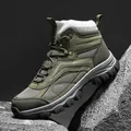 Professional rugged olive green high-top hiking boots for men displayed on rock. - 39 / Army Green