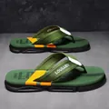 Infradito outdoor da uomo in verde oliva con suola in gomma antiscivolo e strisce gialle vivaci - 39 / Stile Infradito (L-229) / Verde militare