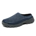 Comfortable navy blue suede men's casual slip-on mule with a thick grey lug sole unit. - 40 / Blue