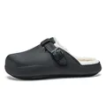 Stylish men's warm black clogs with white fleece lining and thick non-slip sole for winter - 36/37 / Black