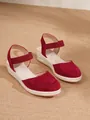 Sandalias de cuña de ante burdeos con tacón de cuerda trenzada estilo alpargata. - 34 / Rojo