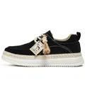 Men's black canvas platform sneakers featuring woven rope midsoles and tassel charm - 39 / Platform Work Woven Style (yg) / Black