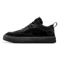 All black mens suede casual sneakers Harajuku style low-top board shoes for spring wear - 39 / Black
