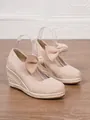 Espardeñas de cuña de ante nude con detalle de lazo y plataforma de cuerda trenzada - 34 / Albaricoque