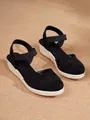 Sandalias de cuña tipo alpargata negras con punta cerrada y correa elástica al tobillo - 34 / Negro