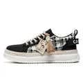 Men's thick-sole woven sneakers with houndstooth pattern and rope laces for casual wear - 39 / Platform Work Woven Style (926) / Black