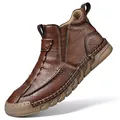 Classici stivali Chelsea da uomo in pelle marrone con suola in gomma morbida e design slip-on - 38 / rosso-marrone