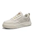 Off-white casual sneakers with unique wing-sole design and embossed leather upper. - 39 / Low Top Casual Work Shoes (D003) / Beige