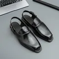 Sandalias clásicas de cuero negro para hombre, estilo business casual con hebilla ajustable - 38 / Negro