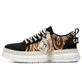 Vintage platform sneakers featuring jacquard embroidery and rustic rope woven details - 39 / Platform Work Woven Style (927) / Black