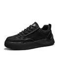 All-black casual low-top sneakers featuring unique wing-patterned sole design - 39 / Low Top Casual Work Shoes (D003) / Black