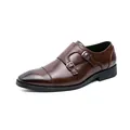 Classic brown double monk strap business dress shoes for men with square toe design - 38 / Double Monk Strap Shoes (1797) / Brown