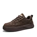 Brown leather casual work sneaker with embossed Welcome detail and wing sole - 39 / Low Top Casual Work Shoes (D003) / Brown