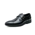 Classic black monk strap business dress shoe featuring square toe and perforated detailing - 38 / Single Monk Strap Shoe (1798) / Black