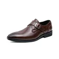 Men's brown monk strap dress shoes with brogue detailing in a formal British style - 38 / Single Monk Strap Shoe (1798) / Brown