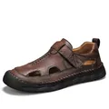 Sandali outdoor in pelle marrone da uomo con un design traforato e traspirante. - 38 / Marrone Profondo