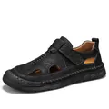 Sandali da uomo neri in pelle traspirante, punta chiusa per outdoor e spiaggia casuale - 38 / Nero