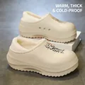 Warm cream fleece-lined winter clogs featuring thick platform sole and Lucky print design - 36-37 / Khaki