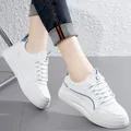 Stylish 2025 new spring white platform sneakers for women with blue accents and Smile detail - 34 / Leather Surface Style (F08) / White Blue