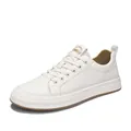 Classic men's white cowhide leather low-top casual sneakers with waterproof finish - 39 / Beige