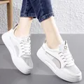 Trendy women's white platform sneakers with breathable mesh upper and comfortable thick sole - 34 / Mesh Surface Style (F08) / White Brown