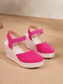 Sandalias de cuña fucsia con puntera cerrada y plataforma de cuerda trenzada - 34 / Rosa rojo
