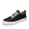 Classic black leather low-top sneakers with durable white sole for casual men's daily style. - 39 / Black