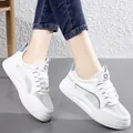 Stylish women's white platform sneakers with mesh breathable upper and blue accent detail - 34 / Mesh Surface Style (F08) / White Blue