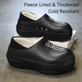Warm black fleece-lined winter clogs featuring thick soles and decorative LUCKY print design - 36-37 / Black