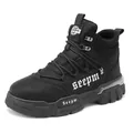 Mens high-top black nubuck leather Martin work boots with thick anti-slip rubber sole - 39 / Black