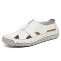 Elegantes sandalias romanas blancas tejidas planas con suela suave antideslizante verano - 36 / Beige (2508)