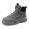 Grey suede high-top work boots with thick sole and lace-up closure - 39 / Dark Gray
